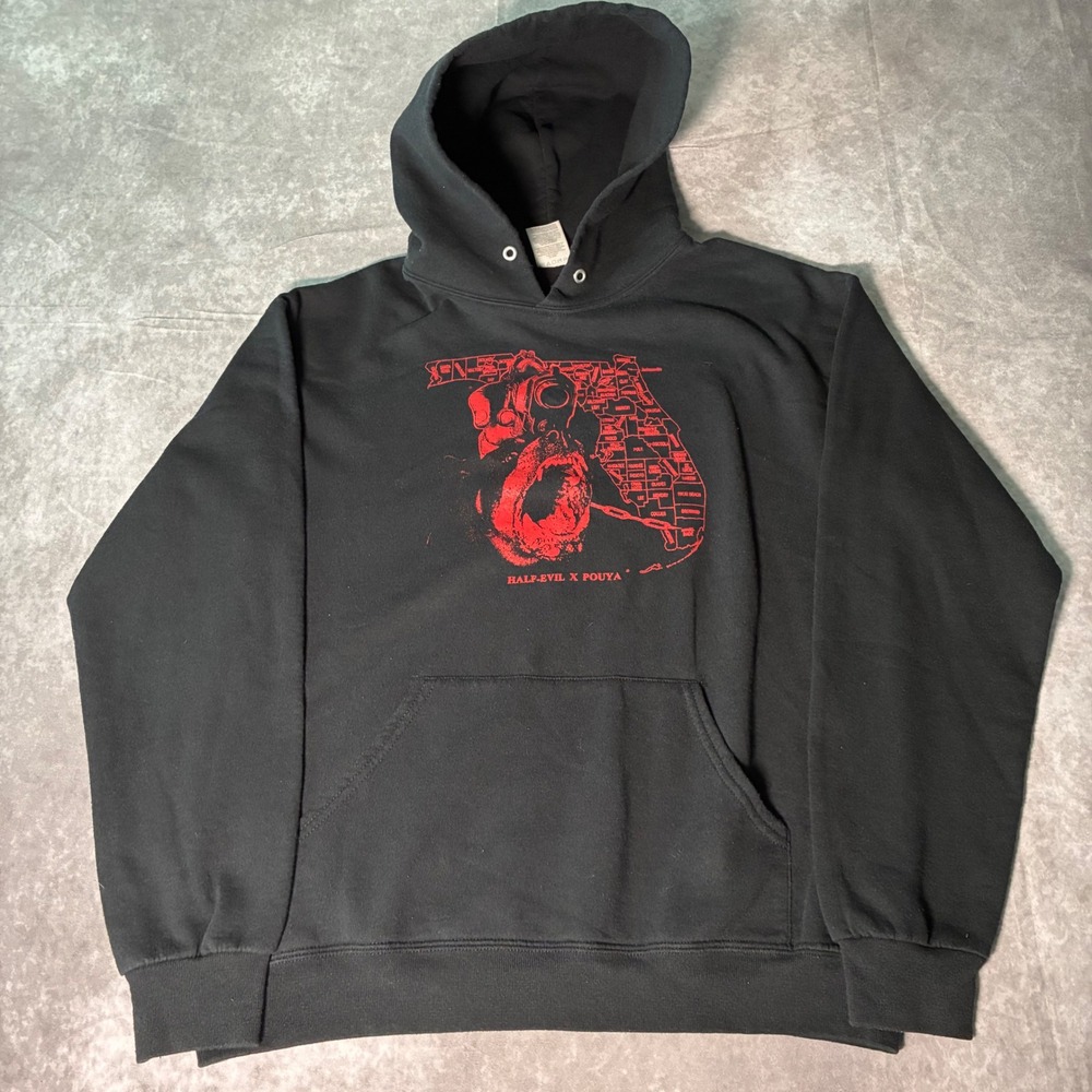 Rare Half-Evil x Pouya Florida rapper Graphic Hoodie Black Red  Mens Medium